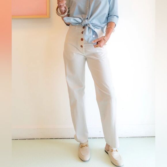 AVN Iris Trousers White Pants Buttons Luxury Italian Size‎ 42 Italy, 6 US - Picture 1 of 10
